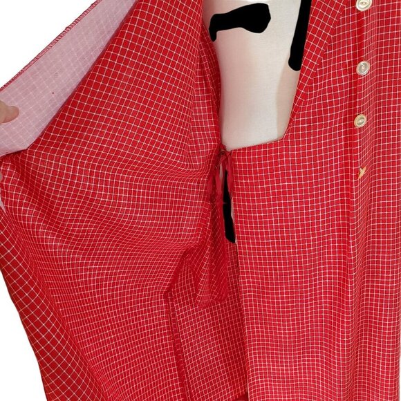 Evan Picone Red 80s Coat Dress Size 10 Asymmetrical Button Up Red Plaid - Picture 9 of 13
